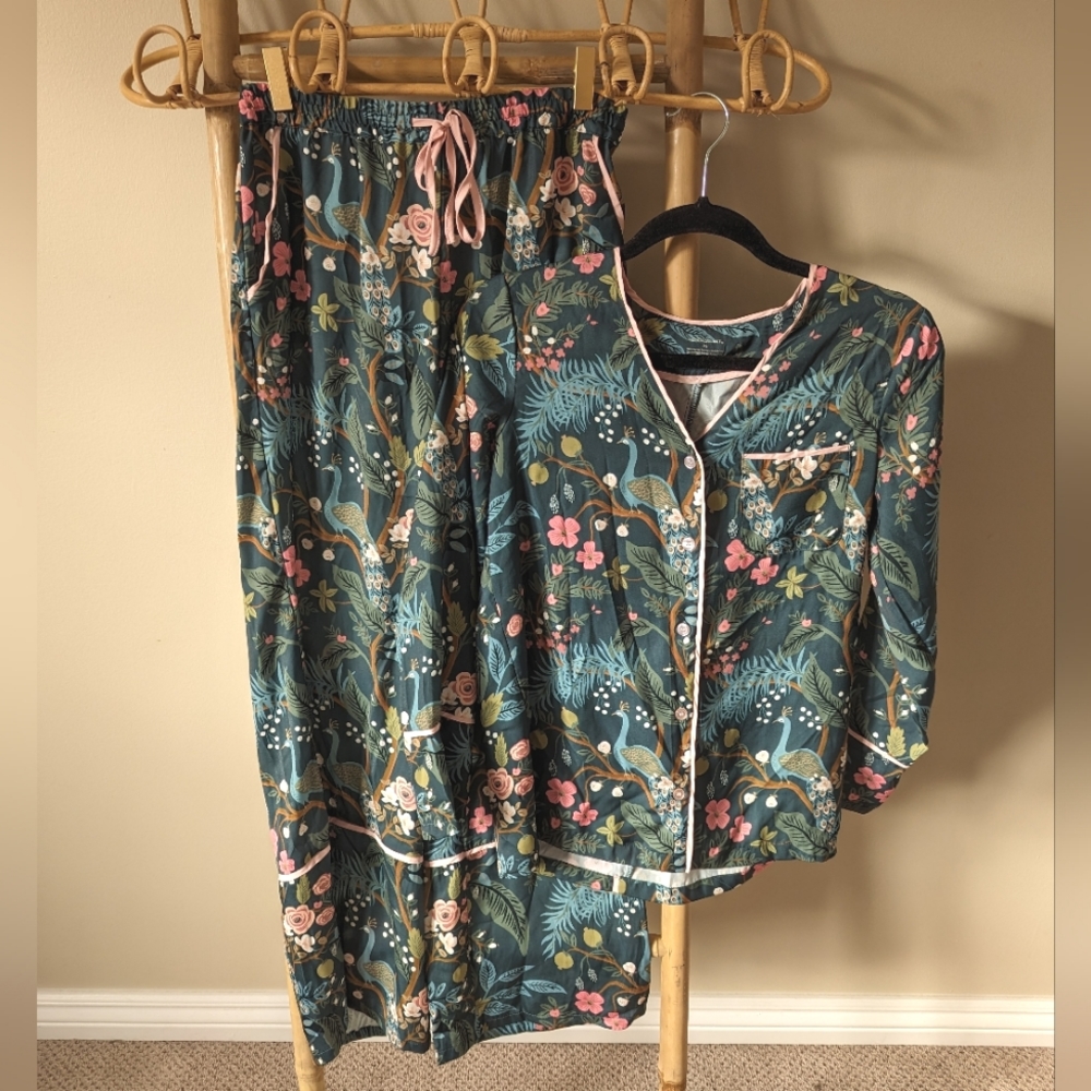 Rifle Paper Co. Summersalt Cloud 9 Emerald Peacock Pyjama Set / Size XS